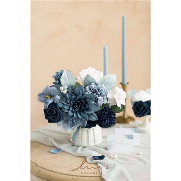 Navy Blue Fake Flowers 25pcs DIY Wedding Bouquet Centerpiece Decor Stems - Picture 4 of 7